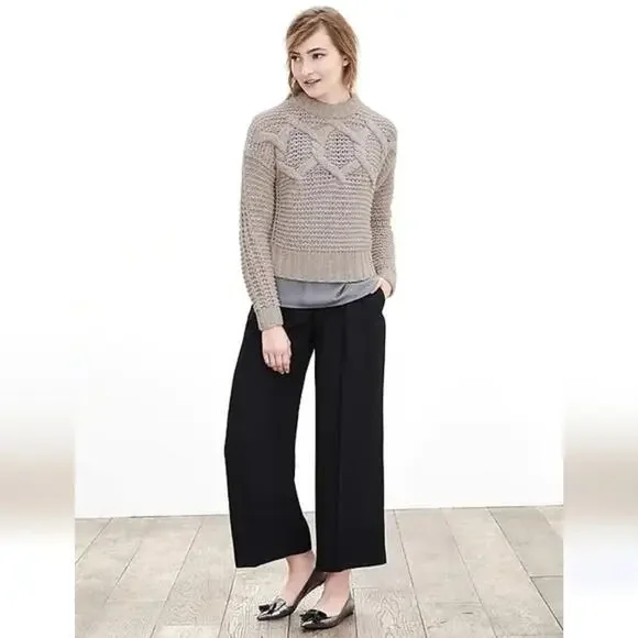 Banana Republic Fisherman Cable Knit Sweater Merino Wool Classic Tan Beige Small - Picture 10 of 14